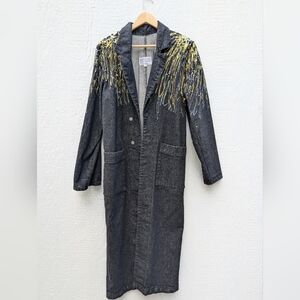 Vintage Sundance Denim Wear Long Duster Coat Glitter Glue Pearl Art Size Small